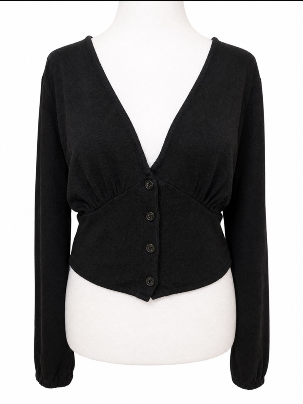 Madewell Black Cotton Crop Top XL Button Front Long Sleeve Feminine Date Cotton